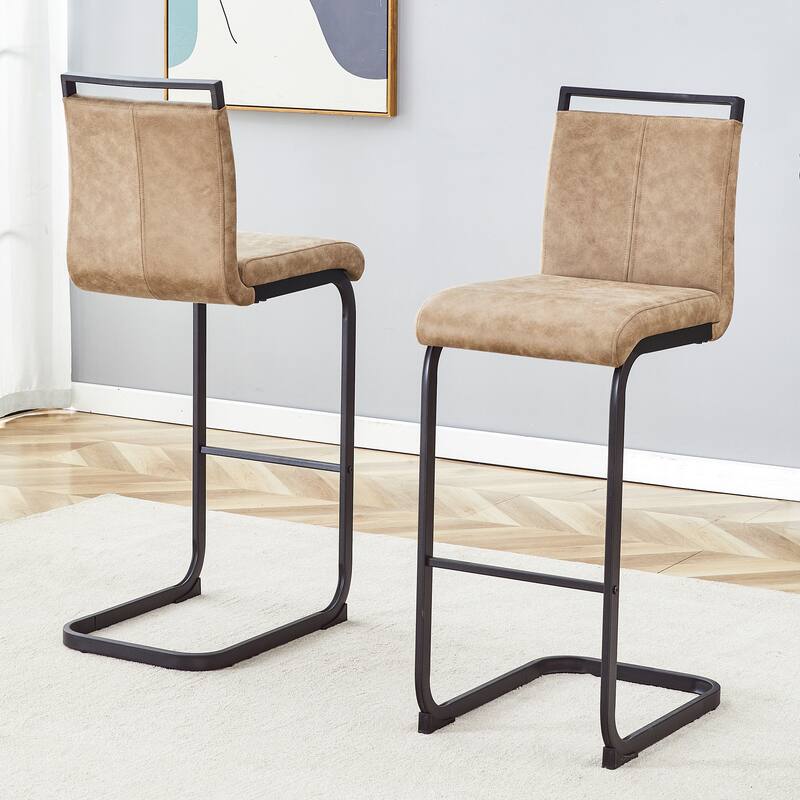 Counter Height Bar Stools Set of 2, Tech Fabric Bar Stool with Metal Footrest, Kitchen Island Chairs with Back - Black,Brown
