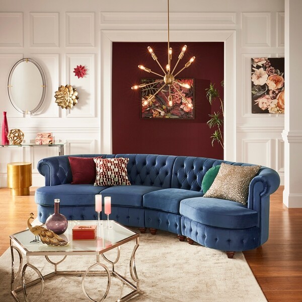 Shop Morgan Velvet Tufted Scroll Arm Chesterfield 4-Seat Curved Sofa by