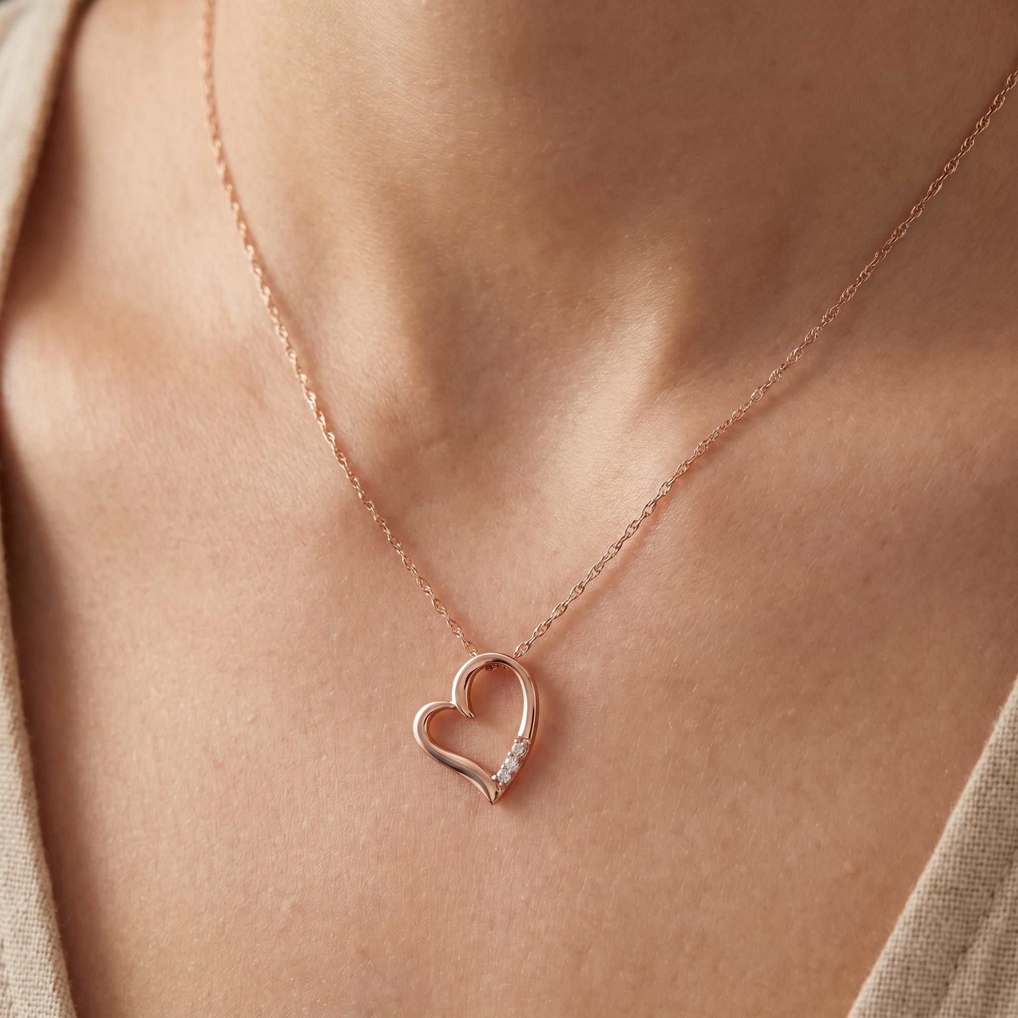 Bliss Diamond Diamond Heart Pendant Necklace 18" 3-Stone Rose Gold