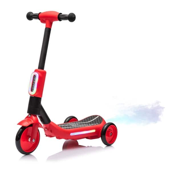 slide 2 of 26, 2in1 Kids Ride On Three-Wheel Electric Scooter, Tail Color Lights W/Spray, Wider Pedal,PU Wheels For Effective Floor Protection Red