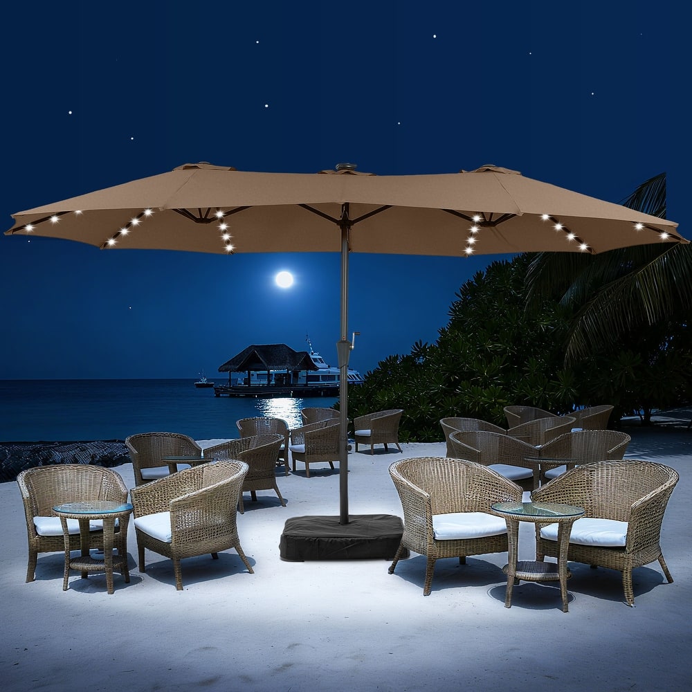15ft Patio Umbrella Outdoor Market Umbrella with Base and LED Lights