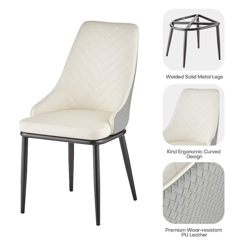 Faux Leather Upholstered Dining Chairs with Woven Back, Set of 2 - 18.11"W x 21.26"D x 36.61"H