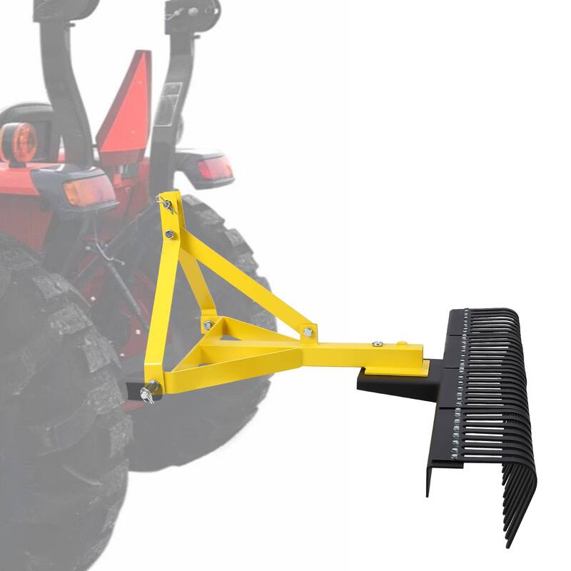 60'' Heavy Duty Rock Rake Tow-Behind Garden Tool for Compact Tractors