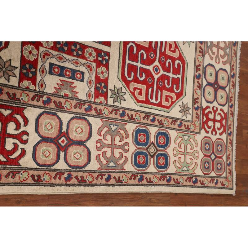 Traditional Beige Kazak Oriental Area Rug Hand-Knotted Wool Carpet - 6'6" x 9'6"