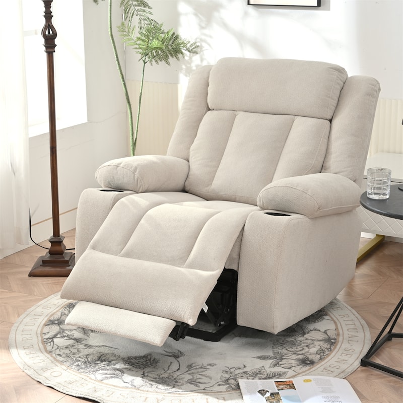 Power Lift Recliner Chair with Extended Footrest, Home Theater Lounge Sofa with Remote Control, Cup Holders & Side Pockets