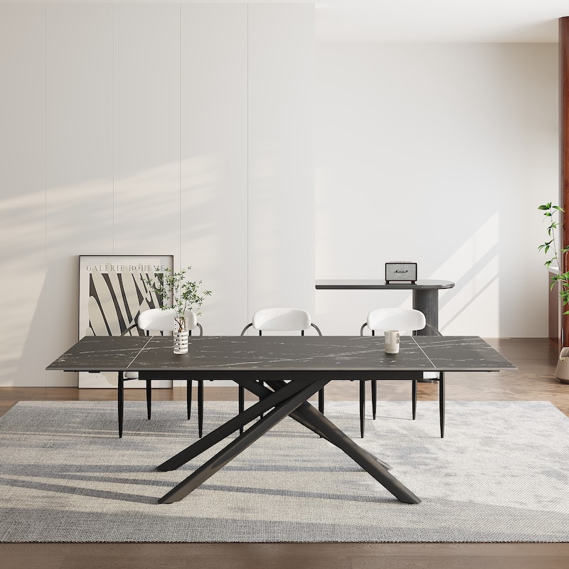 9 - Piece Extendable Sintered Stone Top Cross Legs Dining Set With 8 Fabric Chair