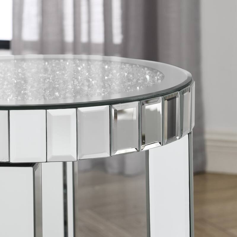Mirror round table with crystal inlay - Silver