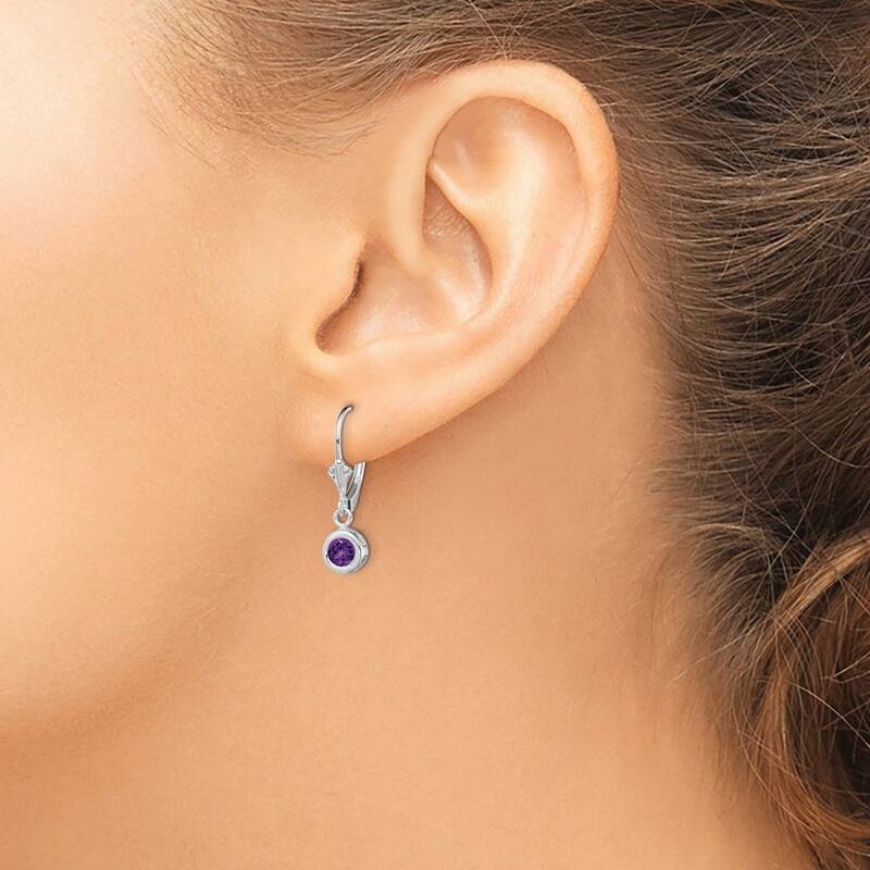 Curata 925 Sterling Silver Bezel 5mm Round Amethyst Leverback Earrings 26x6mm