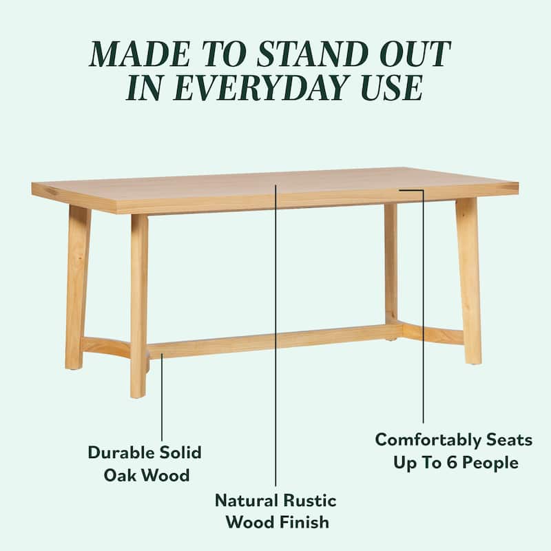 Walker Edison 7-Piece Rustic Solid Oak Wood Dining Table with Upholstered Chairs