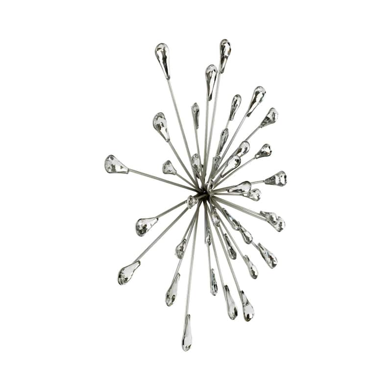 12.5" DIA Silver Starburst Metal/Clear Beads Wall Art