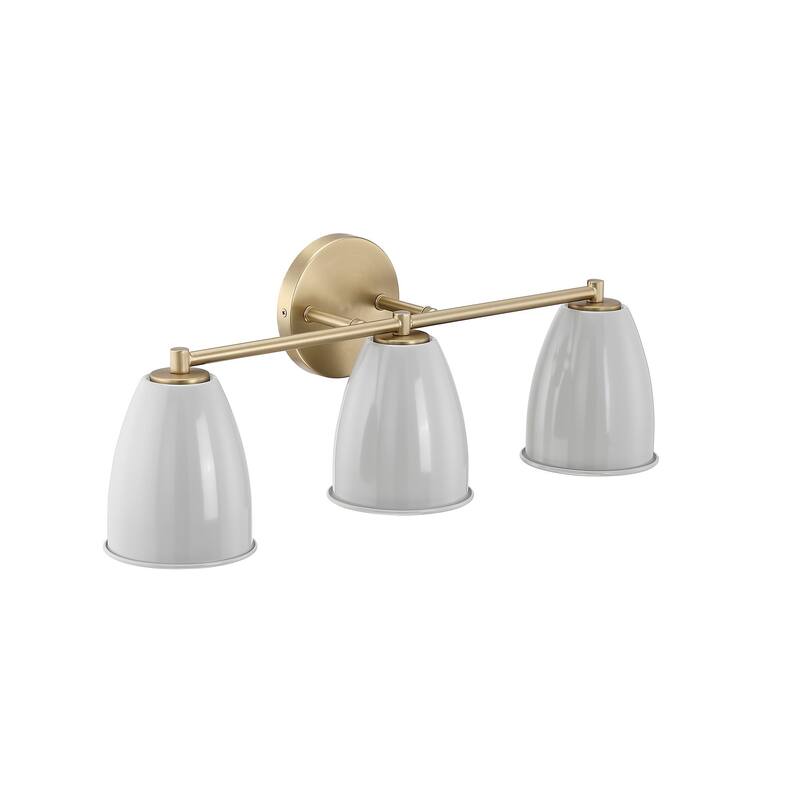 Biba 24 in. 3-Light Brushed Gold Modern Vanity Light with Grey Sky Metal Shades