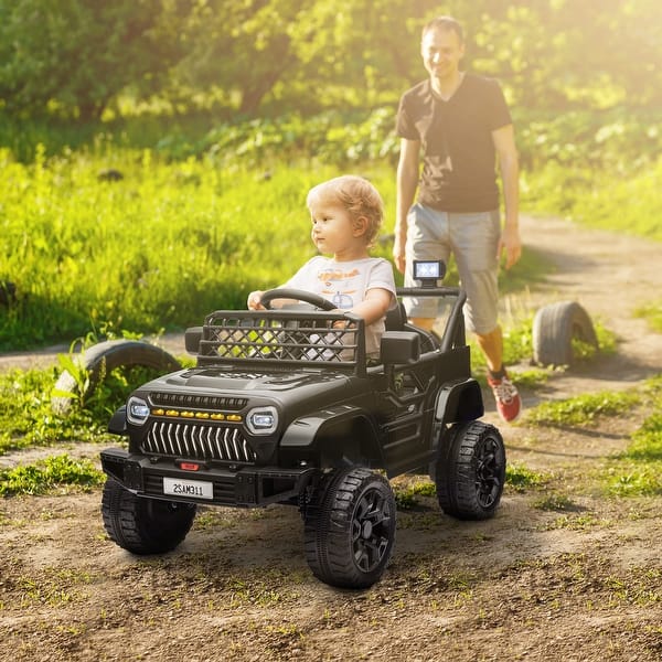 slide 2 of 27, Qaba 12V Ride On Truck, Battery Powered Kids Electric Car with Spring Suspension, Remote, LED Headlights, Horn, USB Music Black