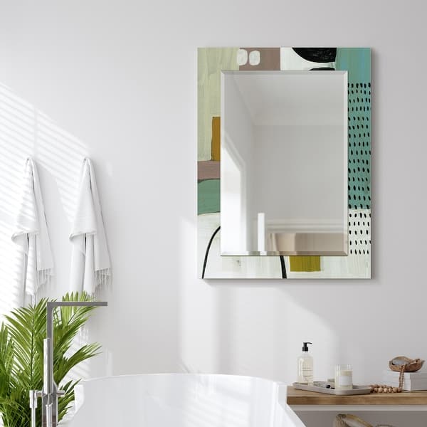 slide 1 of 9, Introductions Rectangular Beveled Mirror on Free Floating Printed Tempered Art Glass - Clear - 40" x 30"