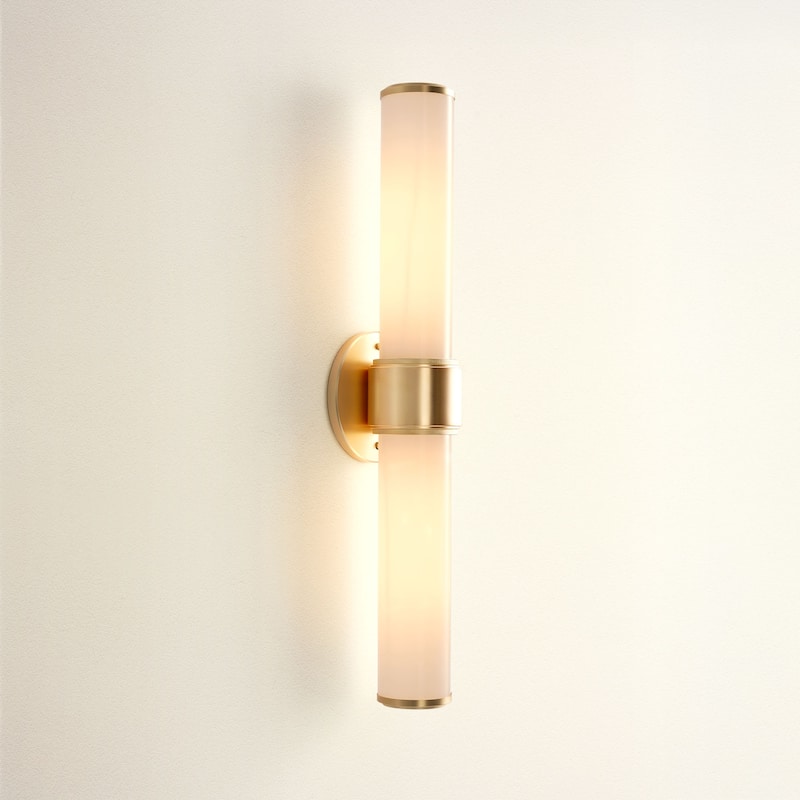 Modern Double Wall Sconce - Metal, Glass & Matte Black, Ivory White Sconces for Hallway or Accent Walls in Contemporary Style
