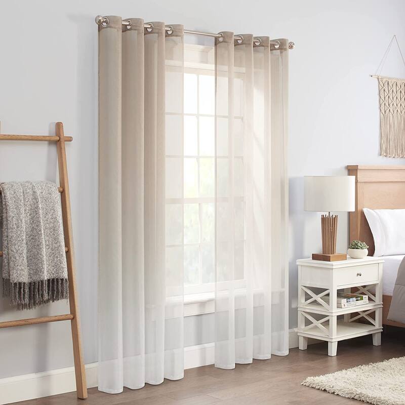 Eclipse Indus Printed Ombre Textured Light Filtering Grommet Curtains (2 Panels) - Linen - 52x84 - 84 Inches
