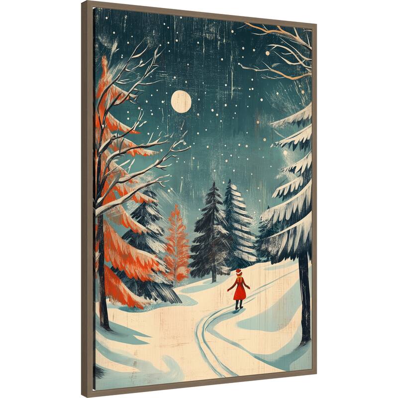 Christmas girl by Pictufy Studio Framed Canvas Wall Art Print - Sylvie Dark Gold