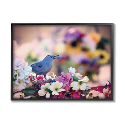 Stupell Bird with Spring Flowers Framed Giclee Art Design by Karen Burke