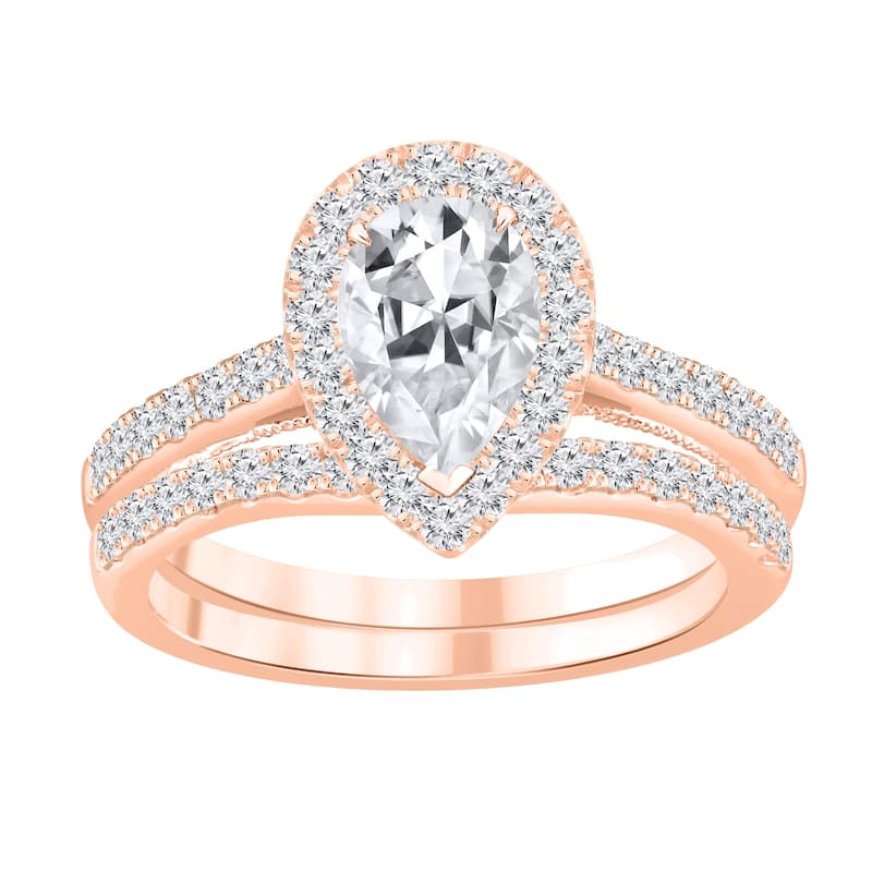 Auriya 1 3/4ctw Pear-cut Halo Diamond Engagement Ring Set 14k Gold