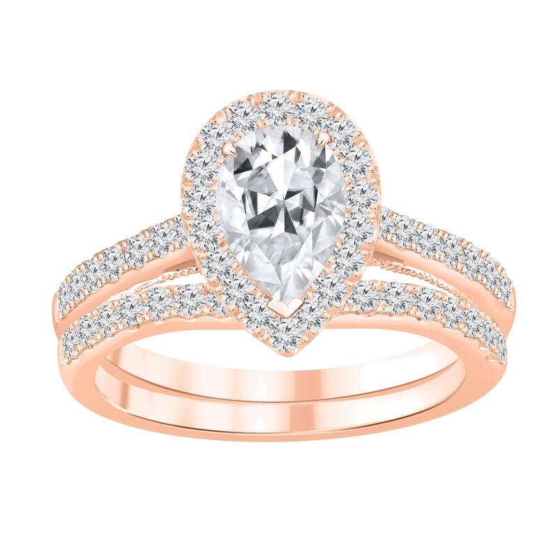 Auriya 1 3/4ctw Pear-cut Halo Diamond Engagement Ring Set 14k Gold - Rose - 10