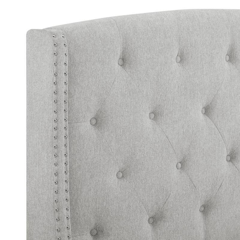 Queen Size Upholstered Panel Bed with Button Tufted Headboard, Dove Gray, Wood Fabric