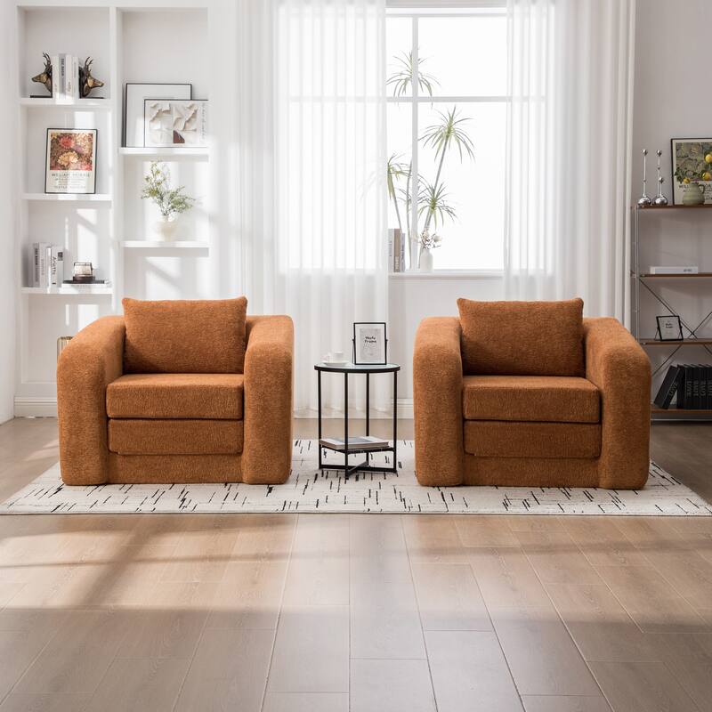 40" Convertible Chenille Floor Sofa Bed, Foldable Boneless Mattress Cloud Single Couch Lounge Chair with Armrest & Pillow