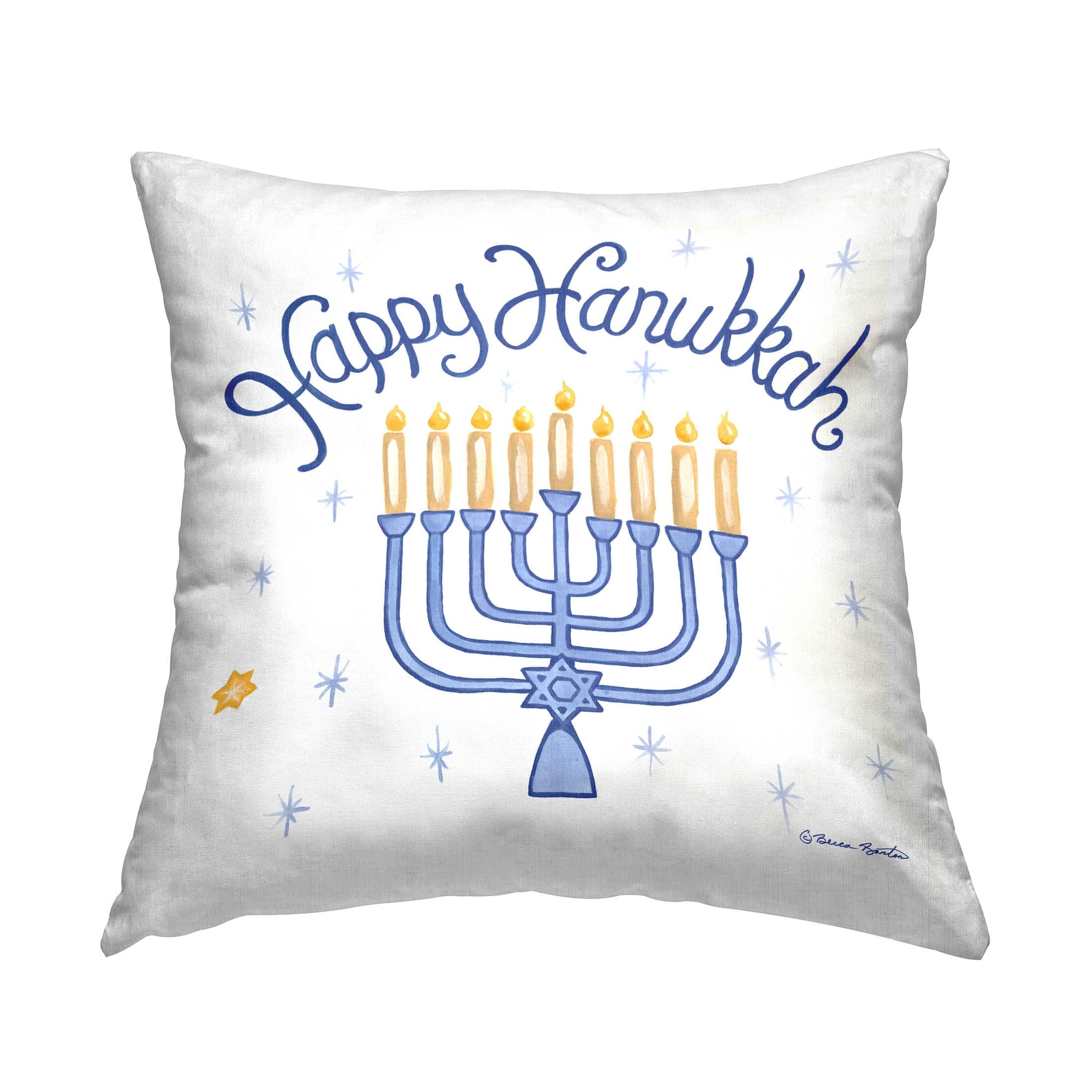 Stupell Happy Hanukkah Starry Menorah Printed Throw Pillow Design by