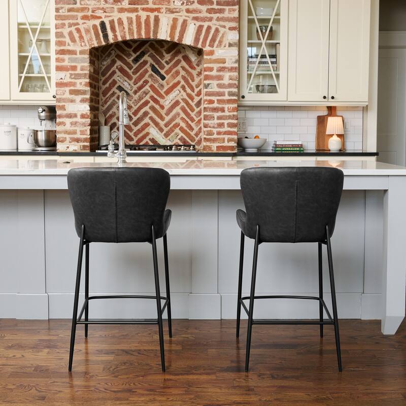 Maven Lane Naomi Metal and Vegan Leather Kitchen Dining Stool