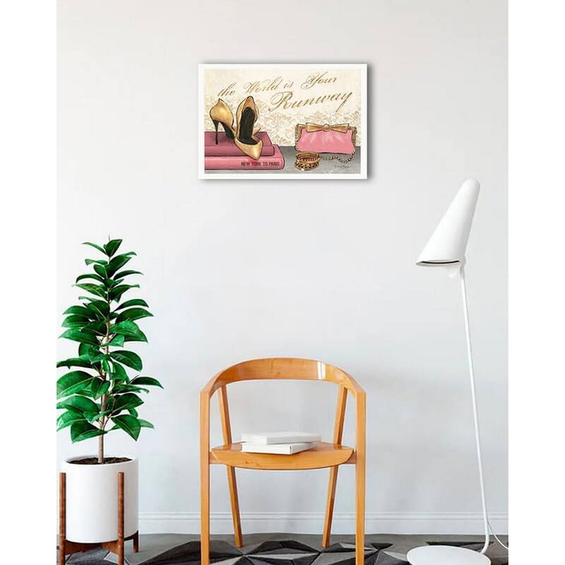 Shoe Fetish The World is Your Runway Framed Poster - 18 x 24 Inch - White