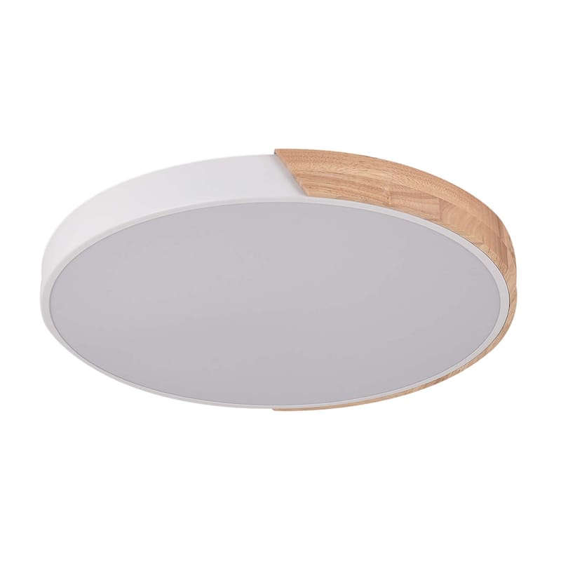 1 - Light Mid-Century Modern White Metal Wood LED Dimmable Flush Mount