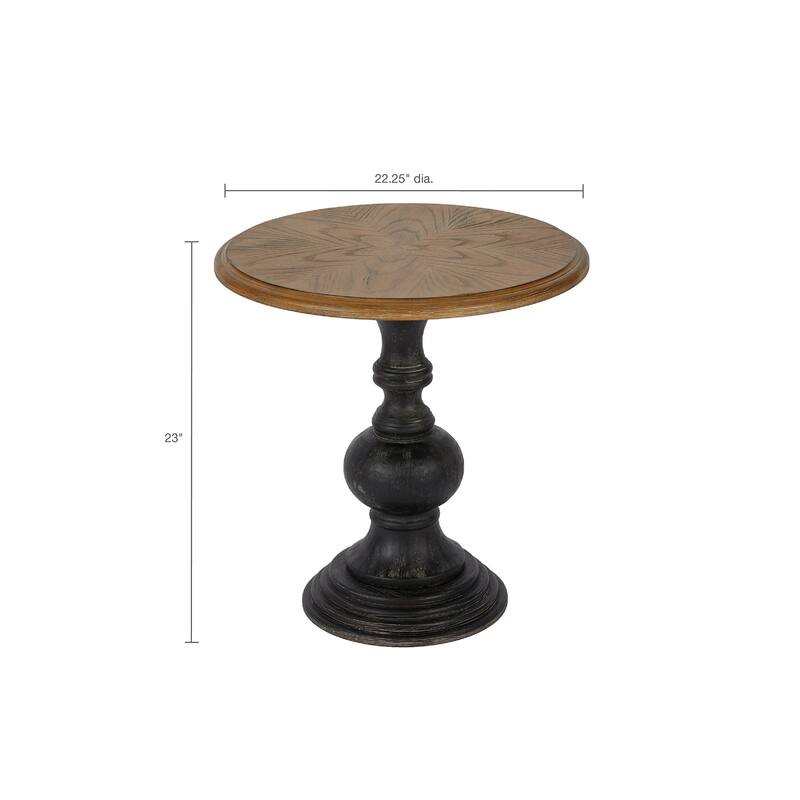 Roomfitters Round Accent Table, Traditional Wood Side Table with Hand Carved Pedestal Base for Living Room, Natural - Natural