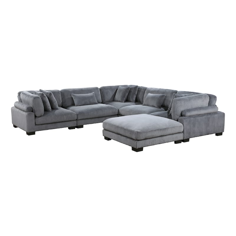 Braidy Corduroy 6-Piece Modular Sectional Sofa with Ottoman