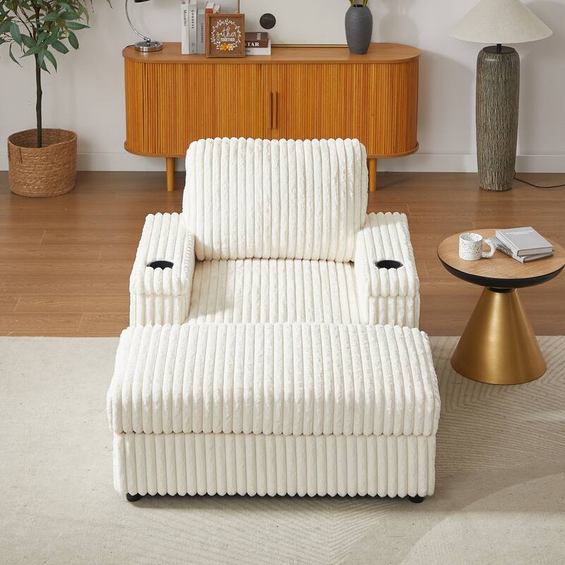 Anmytek 42.5-Inch Corduroy Deep-Seated Single Recliner With Backrest Pillow Cup Holder & Storage Footrest