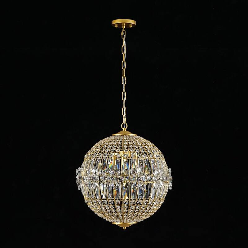 Luxe Bloom Beaded Round Sphere Crystal Pendant Entry Chandelier 18in