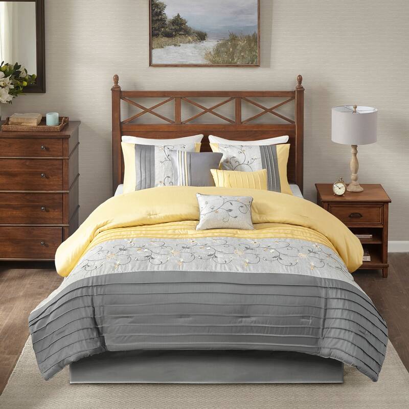 GDF Studio - Embroidered 7-Piece Comforter Set with Decorative Pillows