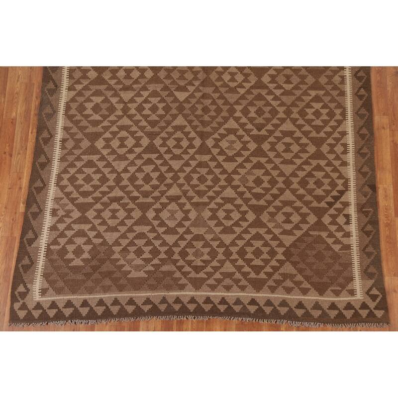 Geometric Kilim Reversible Area Rug Flat-weave Tribal Wool Carpet - 6'9" x 9'6"