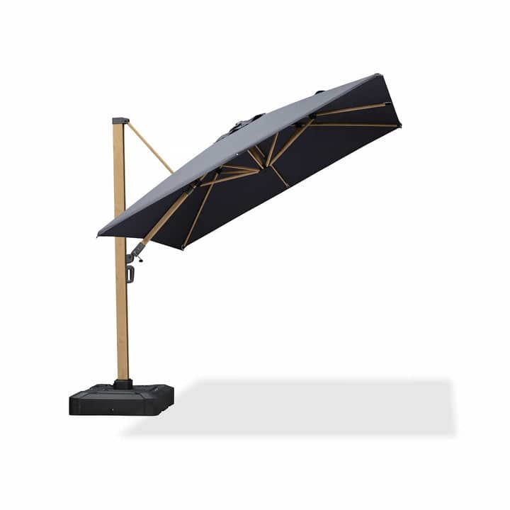 PURPLE LEAF 11ft Wood Grain Premium Patio Cantilever Umbrella - Grey
