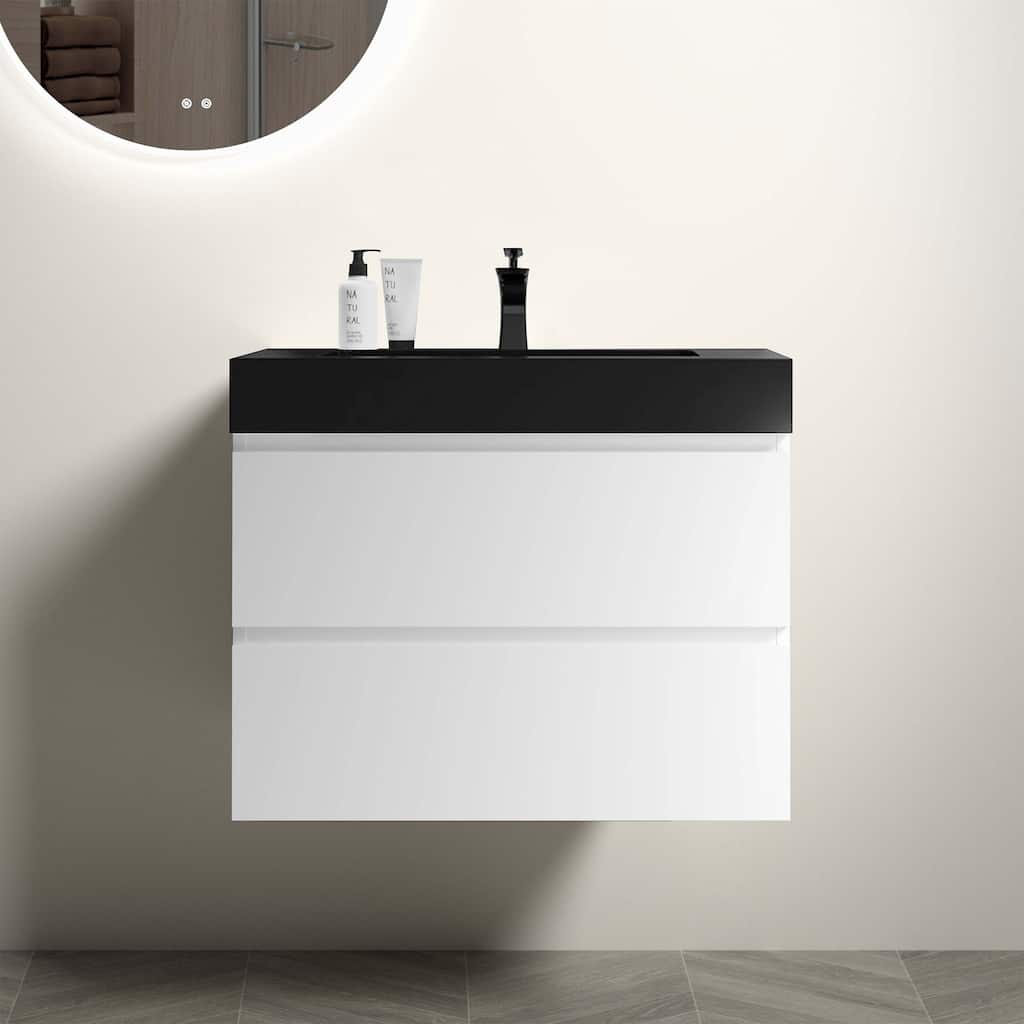 30" White Bathroom Vanity with Sink,Pre-assembled