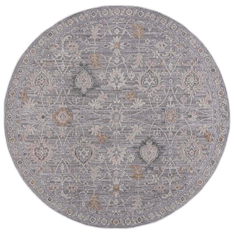 SAFAVIEH Miranda Cheng Traditional Rug - 6'6" Round - Grey/Ivory Beige