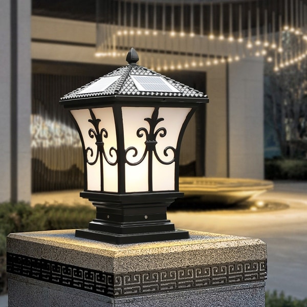 Solar Post Light Outdoor Fence Cap Lamp Waterproof Pillar Lamp 5.91 5.91 14.97 Inches Black A1870