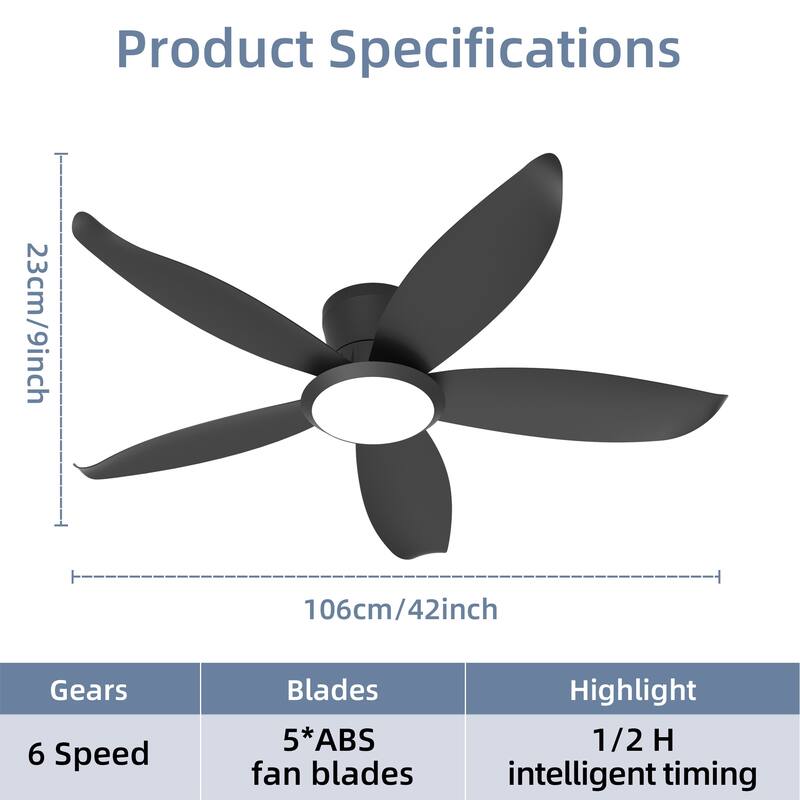 42-inch Wood Grain Finish Blades High Airflow Easy-Install Plug-in ABS Blade Ceiling Fan Light