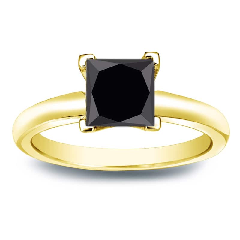 Auriya 14k Gold 1 1/2ctw Princess-cut Solitaire Black Diamond Engagement Ring - Yellow - 4
