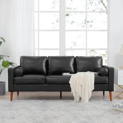 Black PU 3-seater Sofa with Iron Wood Structure
