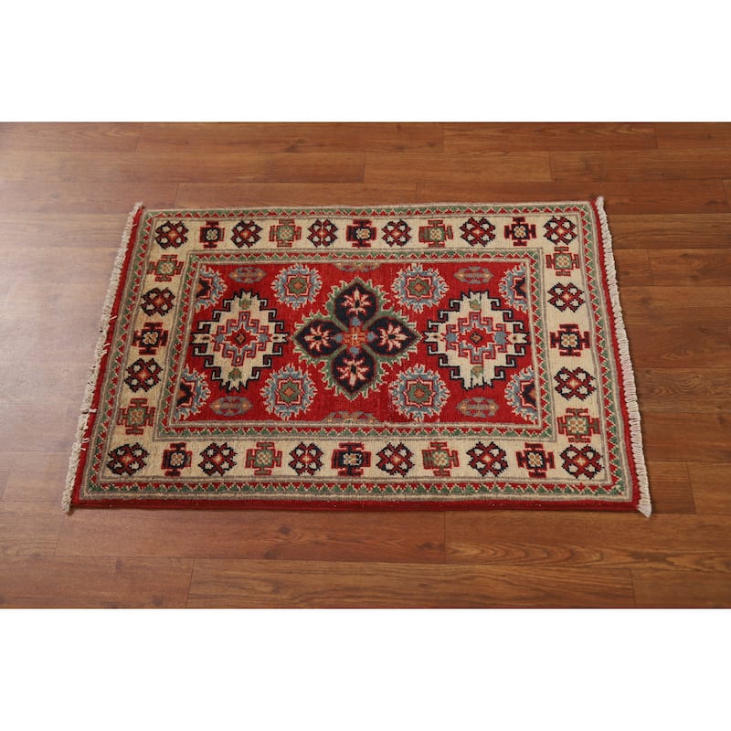 Red Kazak Oriental Accent Foyer Rug Hand-Knotted Wool Carpet - 2'0"x 3'0"
