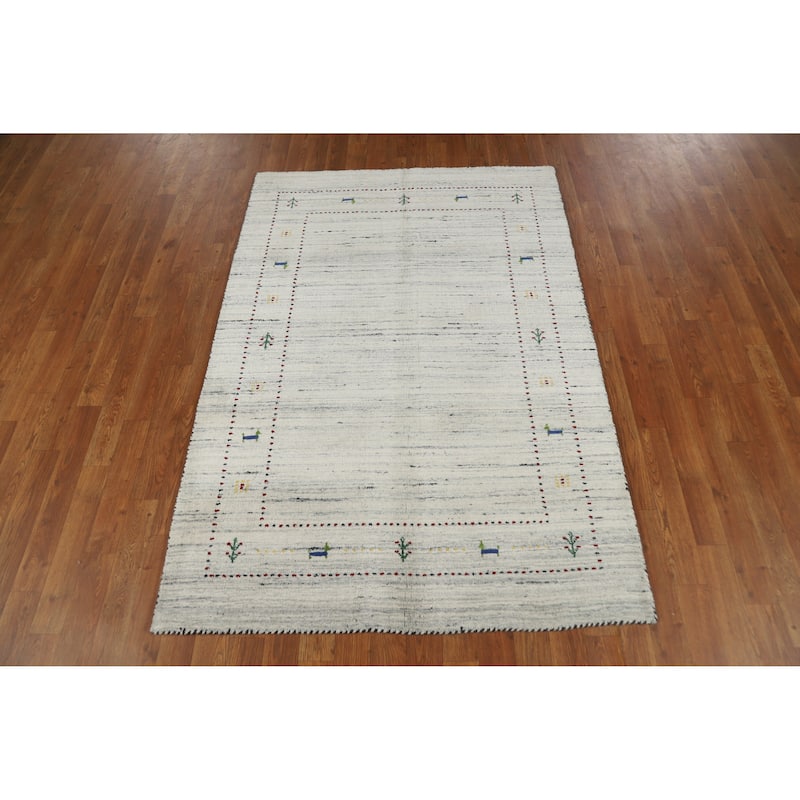 Gabbeh Indian Rug Handmade Modern Wool Carpet - 4'0" x 5'9"