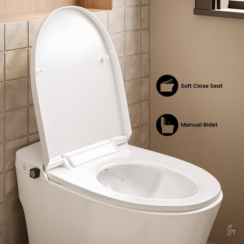 Hugo H Power Flush Tankless Toilet 7" Back Outlet 1 Gpf Non-Electric Toilet With Integrated Tank, Manual Bidet in White