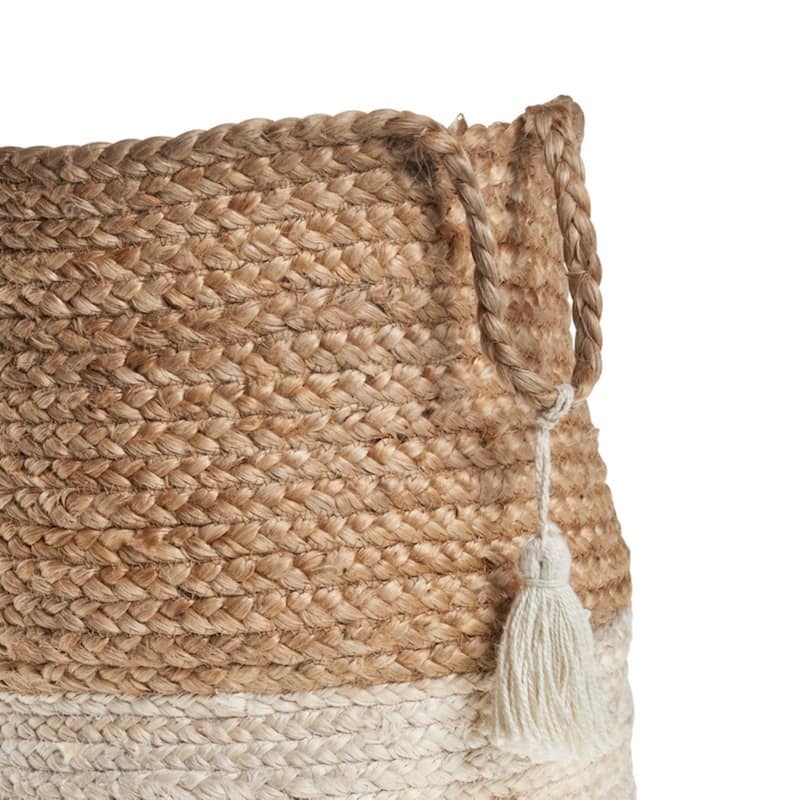 Sevita Two-Tone Jute Hand-Stitched Storage Basket with Handles