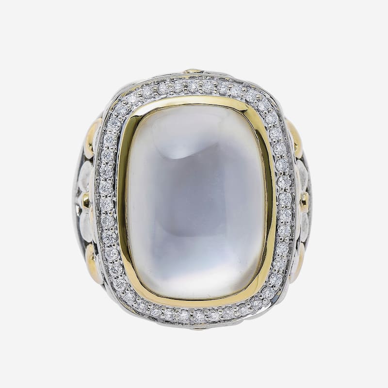 Charles Krypell Sterling Silver and 18k Yellow Gold, Mother of Pearl and Diamond Statement Ring Sz. 6.75