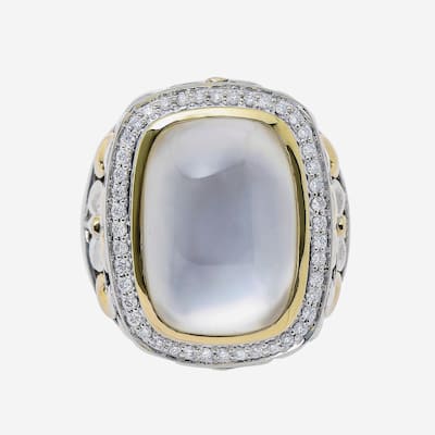 Charles Krypell Sterling Silver and 18k Yellow Gold, Mother of Pearl and Diamond Statement Ring Sz. 6.75