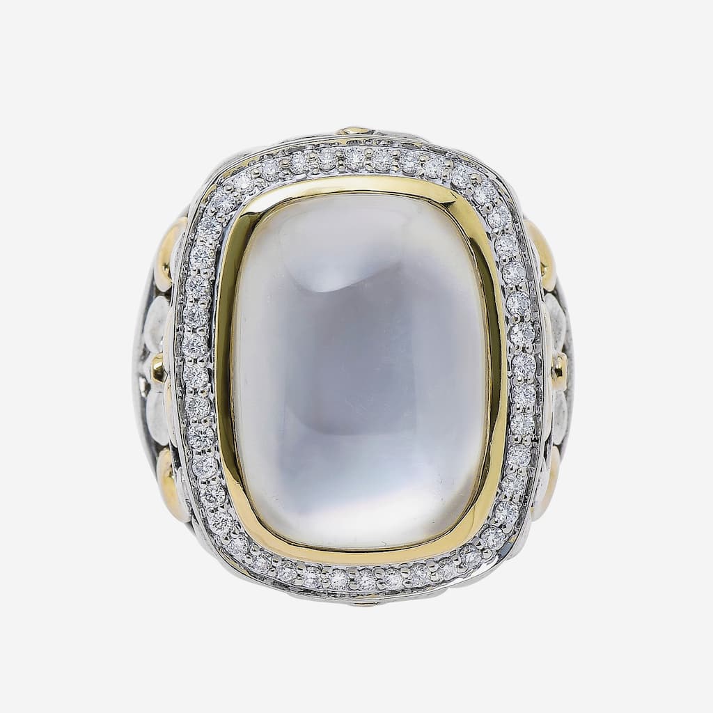Charles Krypell Sterling Silver and 18k Yellow Gold, Mother of Pearl and Diamond Statement Ring Sz. 6.75