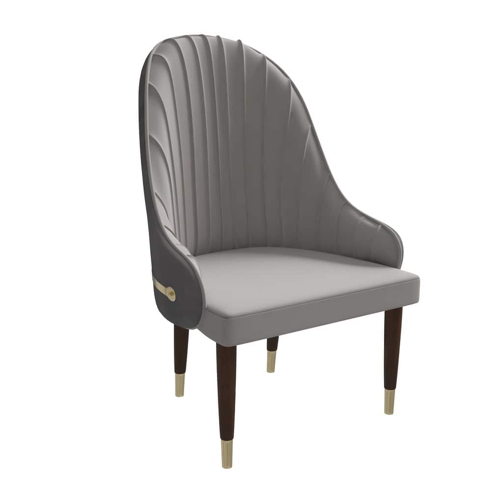 Elara Leather Mid-Century Modern Leather Upholstered Dining Chair with Ruberwood Legs and Gold Accents for Home or Office